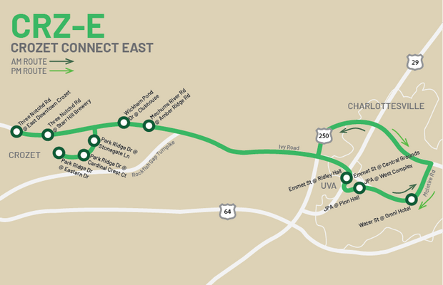 Crozet CONNECT East route